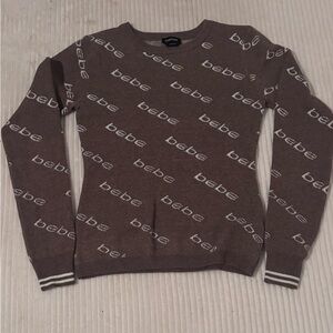 Bebe women's Logo Crewneck Sweater in Brown with White Accents